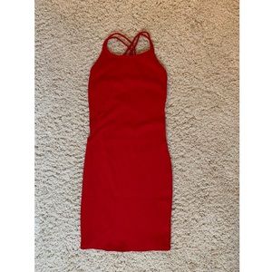 Red Fitted, Strappy Back, Party Dress